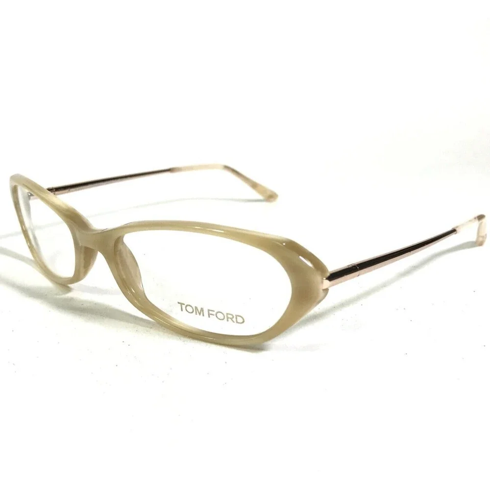 Tom Ford Eyeglasses Frames TF5134 025 Beige Gold Horn Round Full Rim 52-16-130